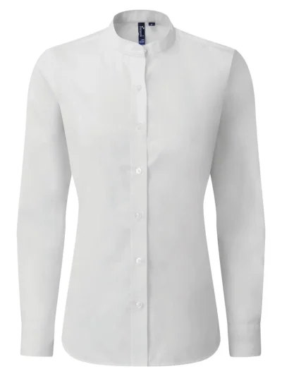 Women's Banded Collar 'Grandad' Shirt - white, S