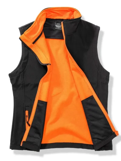 Womens Printable Softshell Bodywarmer - black/orange, S