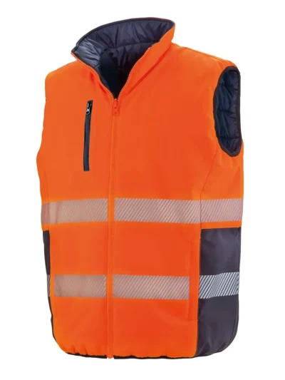 Reversible Soft Padded Safety Gilet - fluorescent orange/navy, 3XL