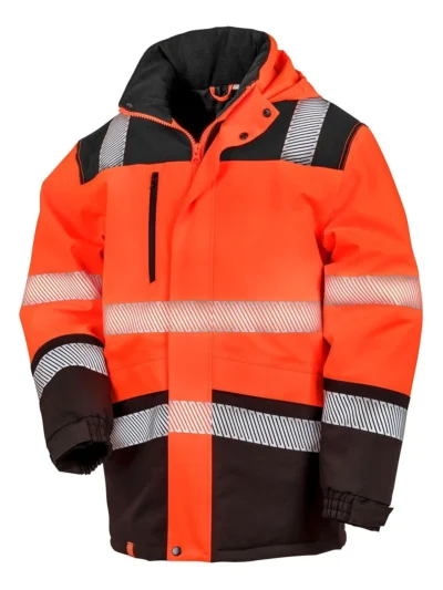 Printable Waterproof Softshell Safety Coat - ORANGE/BLACK, XL