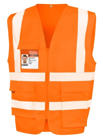 Heavy Duty Polycotton Security Vest - Fluo Orange, XXL