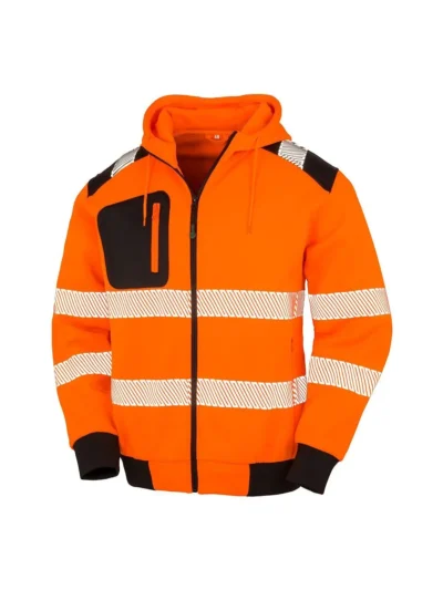 Recycled Robust Zipped Safety Hoody - ORANGE/BLACK, 3XL