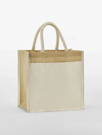 Cotton Pocket Natural Starched Jute Midi Tote - natural, UNICA