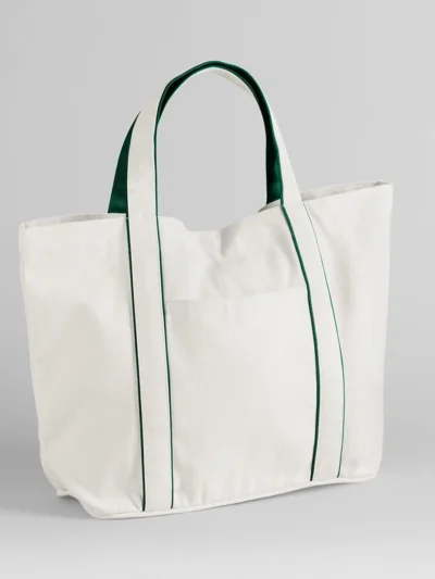 Courtside Medium Tote - soft white/bottle green, UNICA